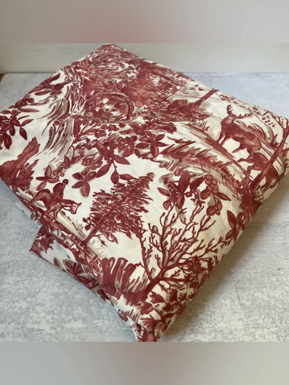 Pottery Barn Duvet Cover Red Alpine Toile Queen Cotton Woodsy Deer Cabin Charm